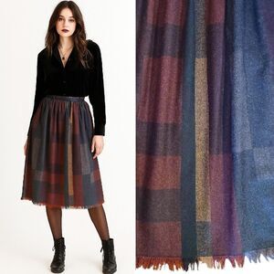 VTG 70s Colorful Plaid Wool Blended Whimsigoth Midi Skirt SZ 12 *Fits like Med